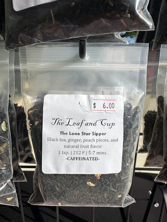 The Lone Star Sipper – Té negro orgánico con jengibre y melocotón – Mezcla audaz de hojas sueltas para té frío o caliente – Fabricado en EE. UU. en lotes pequeños