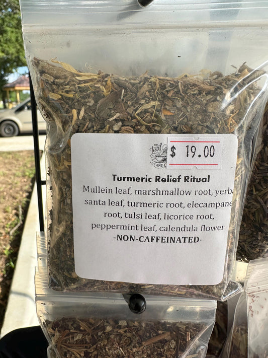 Turmeric Relief Ritual Tea – Organic Anti-Inflammatory Herbal Blend with Mullein & Licorice – Caffeine-Free Loose Leaf – Small Batch USA